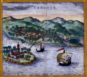 Uitzicht op Canonor (of Cannanore) in India uit een editie van 
