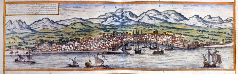 Uitzicht op Palermo in Sicilië. Atlas van Braun & Hogenberg