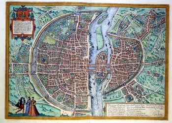 Uitzicht op de stad Parijs aan het einde van de 16e eeuw. Atlas van Braun & Hogenberg, Amsterdam
