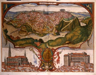 Uitzicht op de stad Toledo in de 16e eeuw. Gravure door George Braun in 