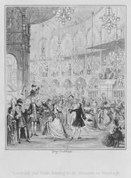 Randulph en Hilda dansen in de Rotunda bij Ranelagh (gravure)