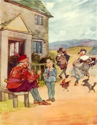 Tom, de zoon van de doedelzakspeler (kleurenlitho)