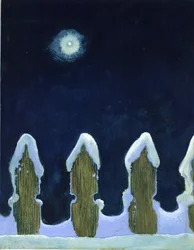 Besneeuwd Hek bij Maanlicht