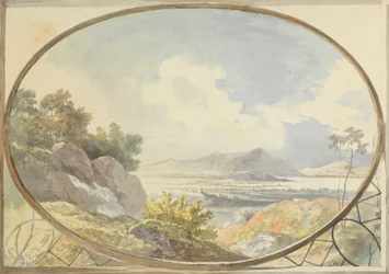 Landschap in een ovaal (Berglandschap door een ovaal raam)