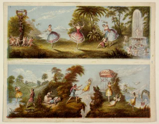 Pas de trois en feeërieke scènes (uit een reeks naaldgravures)