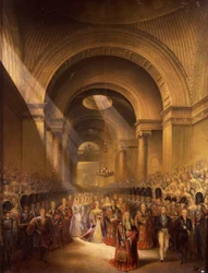 De aankomst van Hare Majesteit Koningin Victoria bij het House of Lords om haar eerste parlement te openen