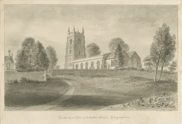 Ellastone Kerk: sepia tekening
