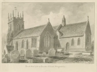 Sandon Kerk: sepia tekening, 1841