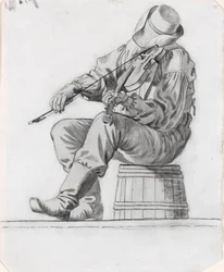 Fiddler (studie voor The Jolly Flatboatmen) (recto)