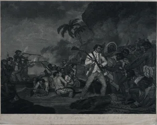 De dood van kapitein James Cook door de Indianen van Owhyee, een van de Sandwich-eilanden