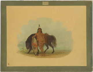 Een Cheyenne Krijger Rust Zijn Paard Uit