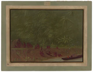 Een Mura kampement - Schets van de boot