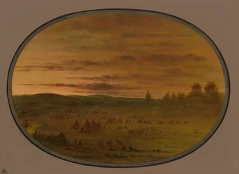 Een Indiaans kamp bij zonsondergang, 1861-1869