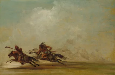 Comanche Krijger die een Osage Lans op Volle Snelheid