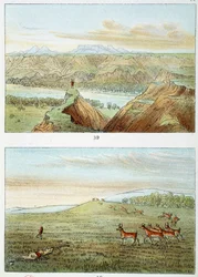 Indianen van Amerika: jacht op antilope. Gravure door George Catlin (1794-1872)