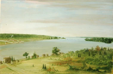Sault Ste. Marie, met de Amerikaanse garnizoen in de verte, 1836-1837