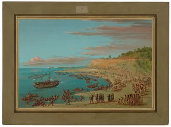 De Griffin vaart de haven van Mackinaw binnen. 27 augustus 1679