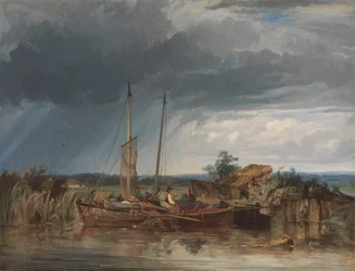Twee vissersboten aan de oevers van binnenwateren