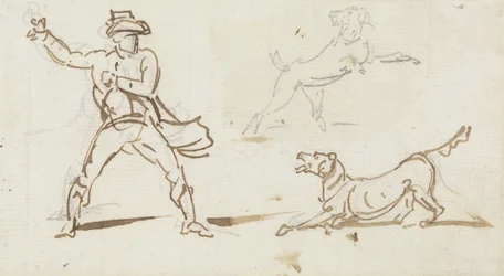 Een Man die een Bal naar een Hond Gooi