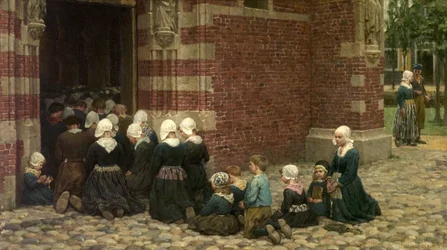 Hoogmis in een vissersdorp aan de Zuiderzee, Holland, 1876