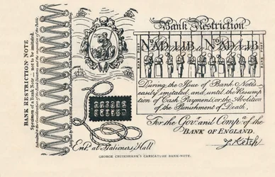 Een satirisch bankbiljet: misdaad, straf en protest, 1819