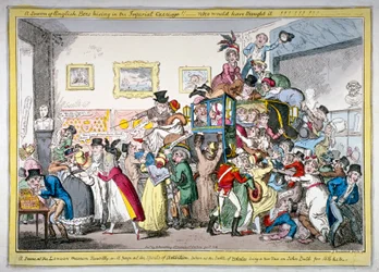 Een zwerm Engelse bijen die in de keizerlijke koets zwermen!! een scène in het London Museum, 1816