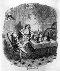 Illustratie voor Oliver Twist (Olivier) door Charles Dickens (1812-1870), door George Cruikshank (1792-1878).