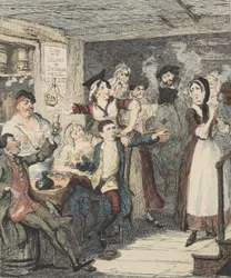 Jack Sheppard wordt dronken en stuurt zijn moeder weg, illustratie uit Jack Sheppard: Een Romantiek door William Harrison Ainsworth
