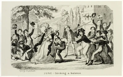 Juni - Een evenwicht vinden tussen de stalen etsen van George Cruikshank en de komische almanakken: 1835-1853