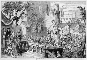 Maskerade in de paleistuin van de Tower of London, 1840