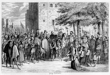 Koningin Mary ontvangt de gevangenen op de Tower Green, 1553