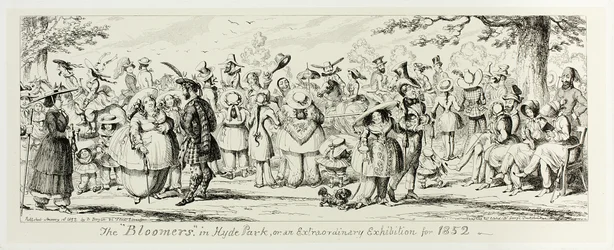 De "Bloomers" in Hyde Park, of een buitengewone tentoonstelling voor 1852 van George Cruikshank