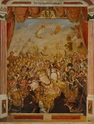Het eerste optreden van William Shakespeare (1564-1616) op het podium van de Globe met een deel van zijn dramatische gezelschap in 1564