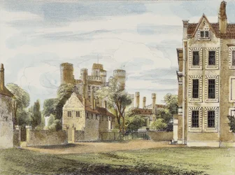 Nieuw Paleis, vanuit de Koninginnetuin, plaat 4 uit Kew Gardens: Een Serie van Vierentwintig Tekeningen op Steen, gegraveerd door Charles Hullmandel (1789-1850) gepubliceerd 1820