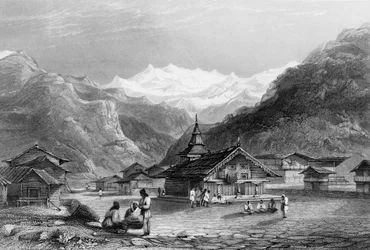 Kursalee, - Een dorp in de Himalaya-bergen, India, 1838