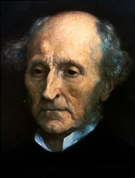 Portret van John Stuart Mill. Britse filosoof en econoom 1806 tot 1873. Schilderij door G.F. Watts. Londen National Portrait Gallery