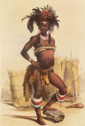 Nc’pae, een jonge Zulu-man in zijn danskostuum