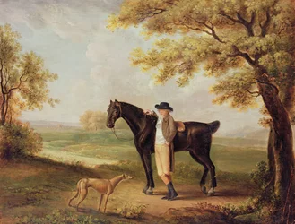 Paard, ruiter en windhond