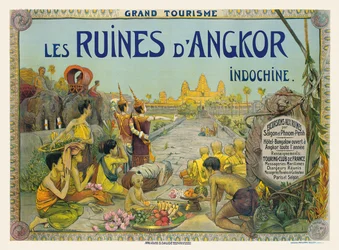 Franse poster die de Tempels van Angkor in Indochina adverteert