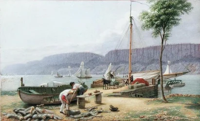 Middag - Landingsplaats van Hastings. Palisade Rocks in de schaduw, New York, ca. 1836