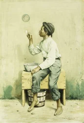 Zwarte jongen die zeepbellen blaast, 1887