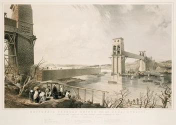 Britannia Buisbrug tijdens de bouw, 3 december 1849