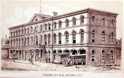 Uitzicht op het Third Avenue Railroad Depot, illustratie voor 