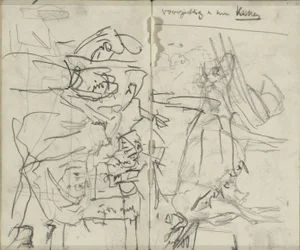 Studieblad met figuren en een koe