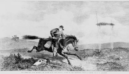 De Amerikaanse Pony Express, onderweg van de Missouri-rivier naar San Francisco