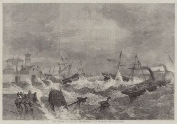 De recente storm, wrakken bij Kingstown, Baai van Dublin