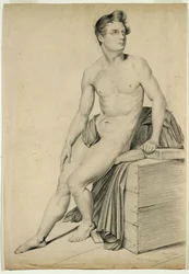 Zonder titel - Mannelijk naakt, gekopieerd van een lithografie, 1842