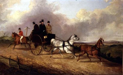 Heren in een door paarden getrokken buggy