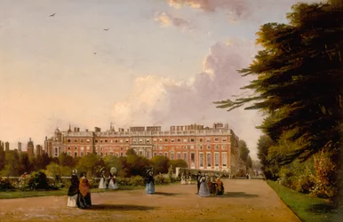 Uitzicht op de zuidkant van Hampton Court Palace vanaf de Broad Walk, ca. 1827-49