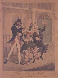 Vleermuis, kat en mat, of hoe gelukkig zou ik kunnen zijn met beide - satirische gravure uitgegeven door G. Humphrey